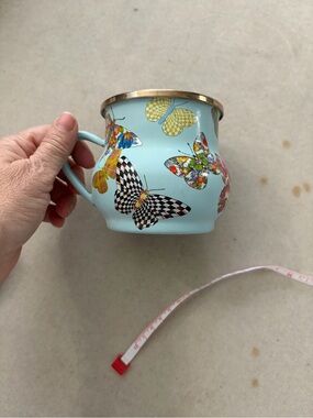 MacKenzie-Childs Sky Blue Butterfly Ceramic Mug with Gold Rim vintage